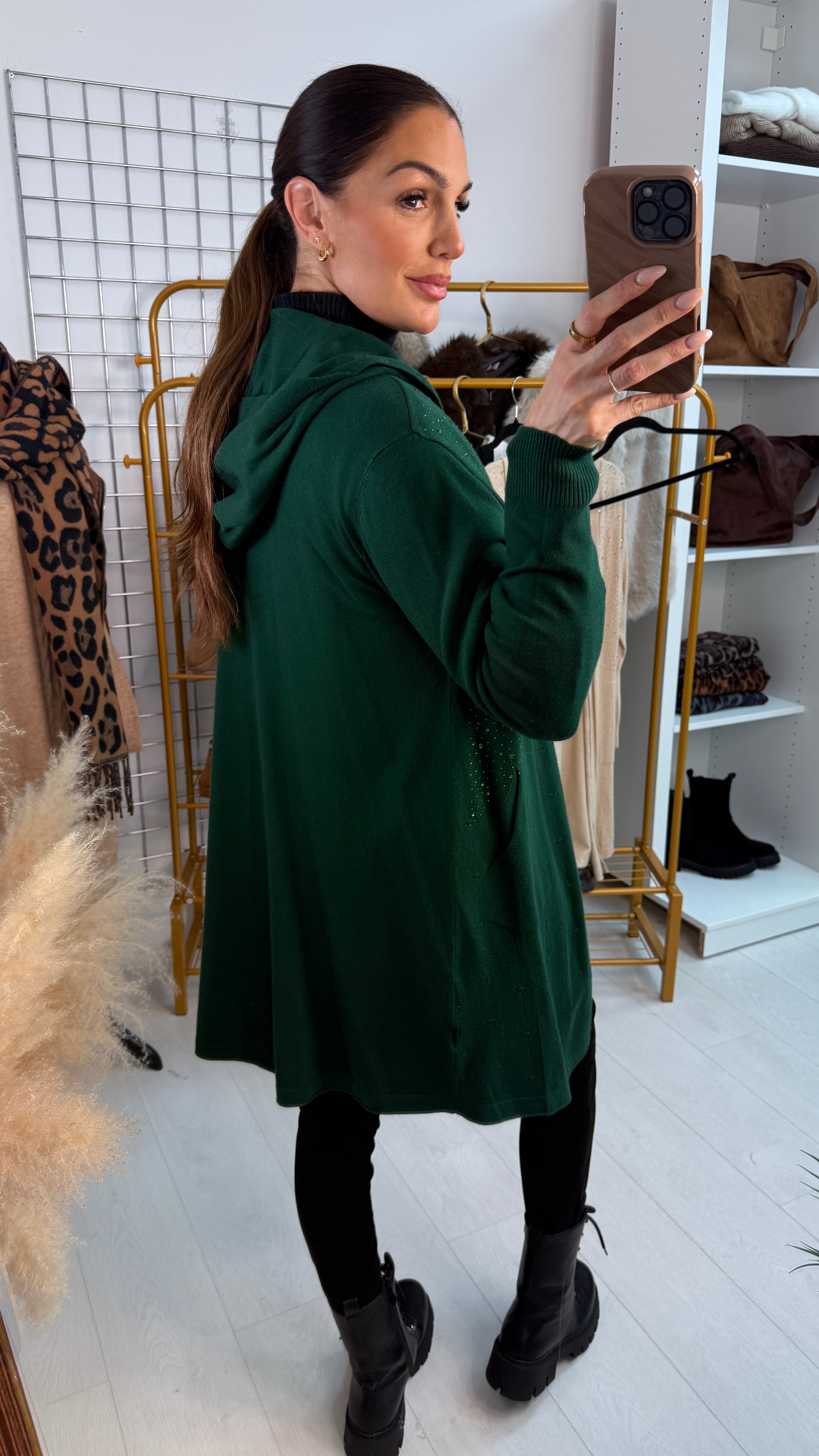 Vicky Plain Diamante Detail Open Front Longline Cardigan