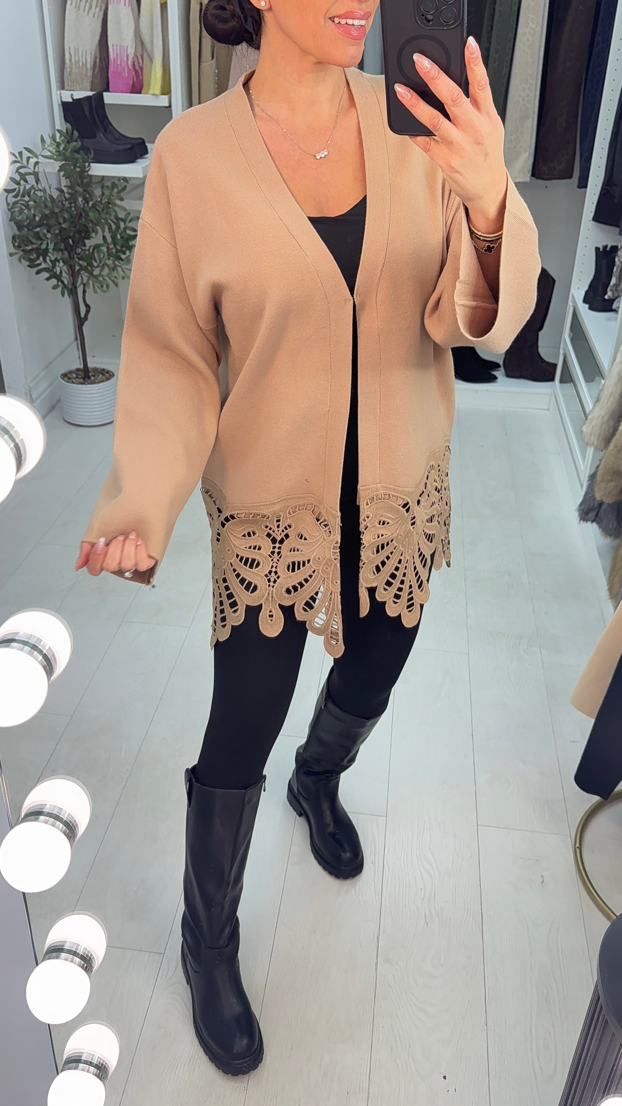 Baylie Plain Crochet Detail Cardigan