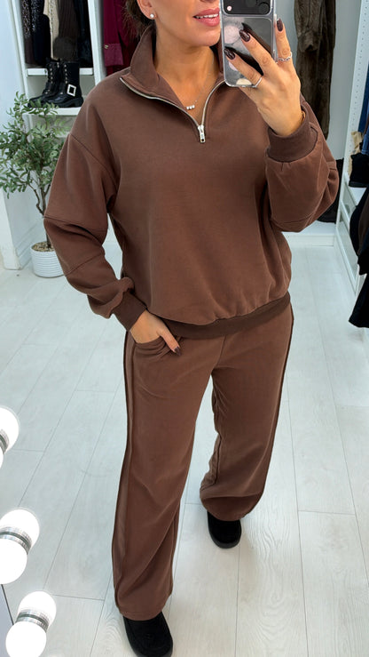 Giavanna Plain Quarter Zip Loungewear Set