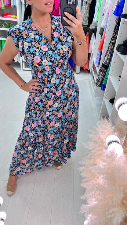 Arielle Multi Floral Print Ruffle Hem Maxi Dress