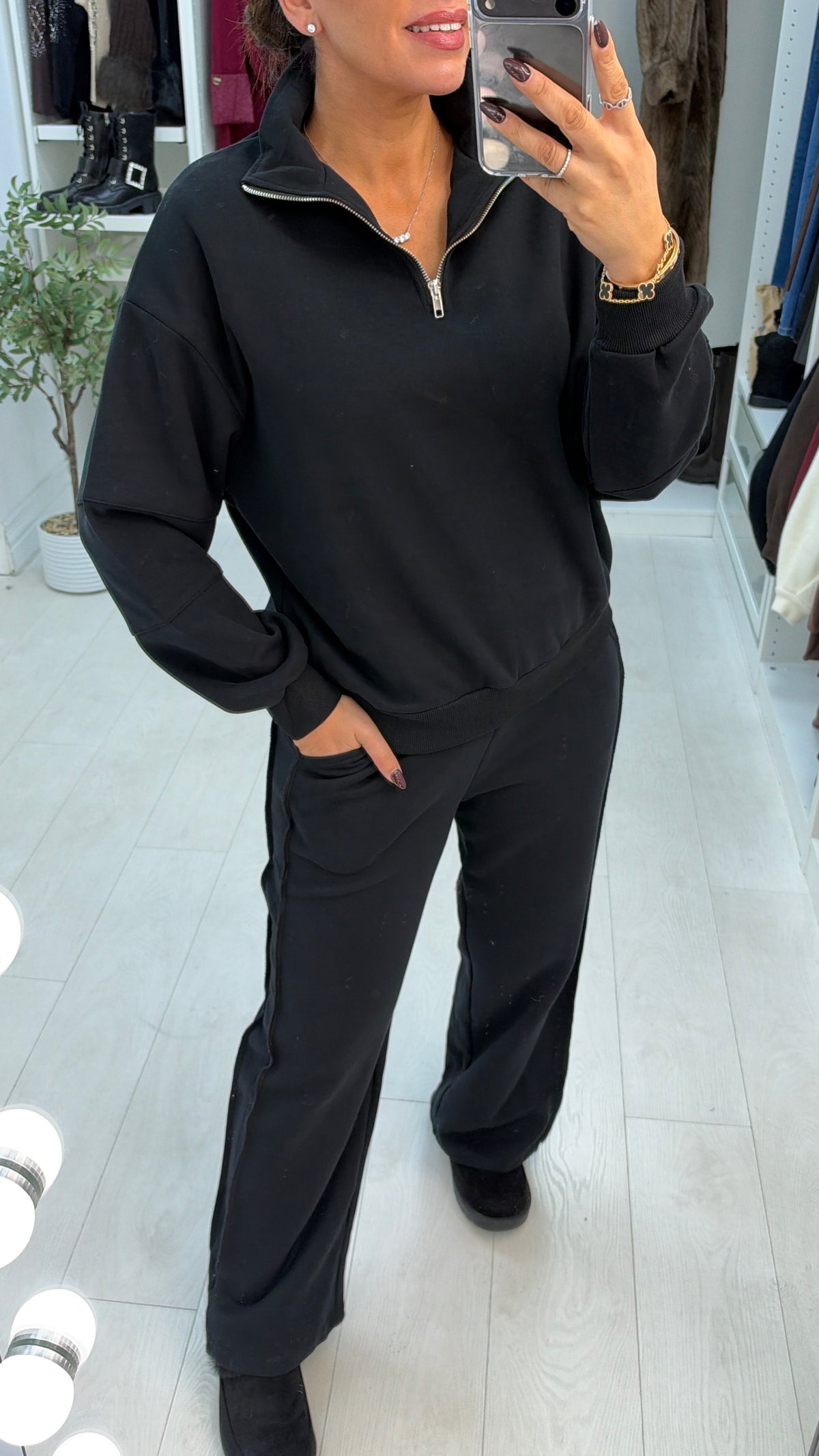 Giavanna Plain Quarter Zip Loungewear Set