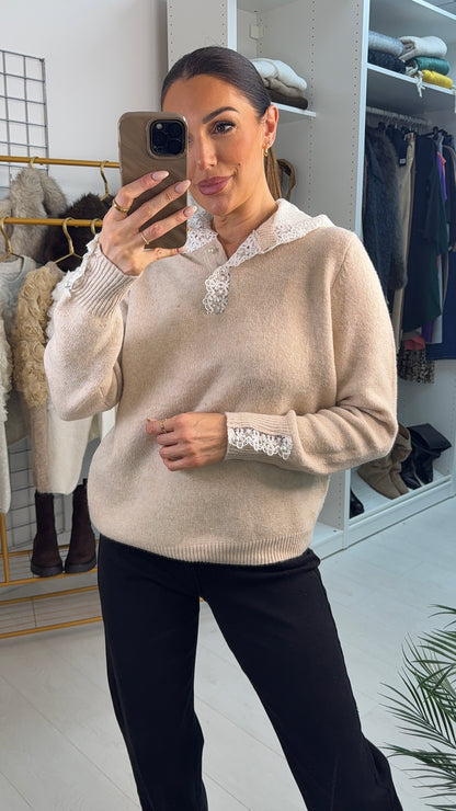 Karrie Plain Lace Hooded Knit Jumper