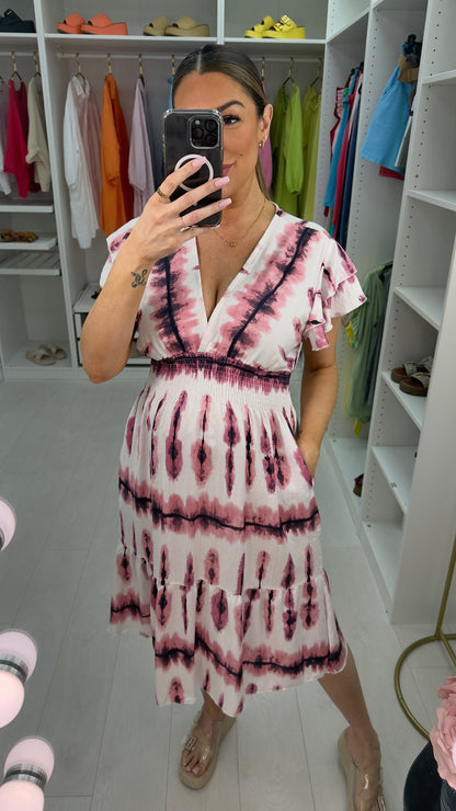 Tayah Abstract Print Deep V Neck Midi Dress