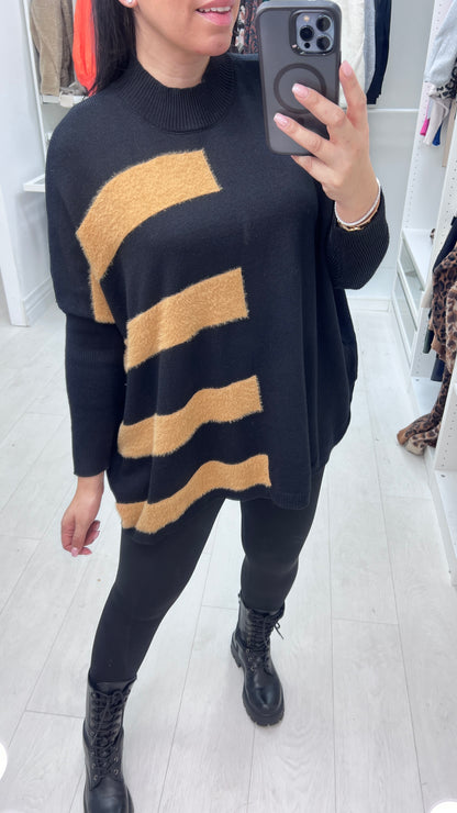 Yamila Faux Fur Stripe Knit Jumper