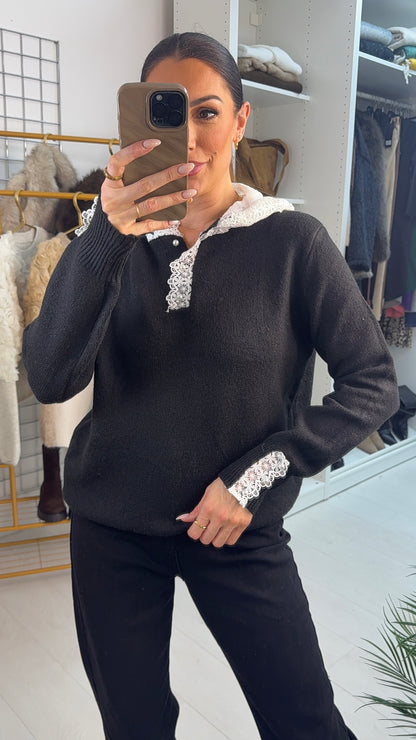 Karrie Plain Lace Hooded Knit Jumper