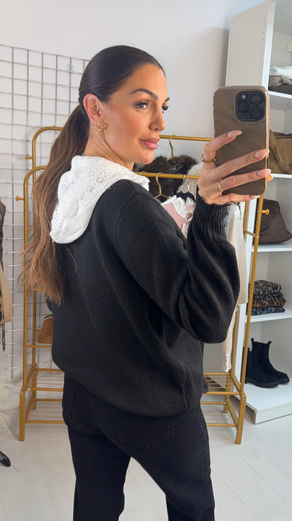 Karrie Plain Lace Hooded Knit Jumper
