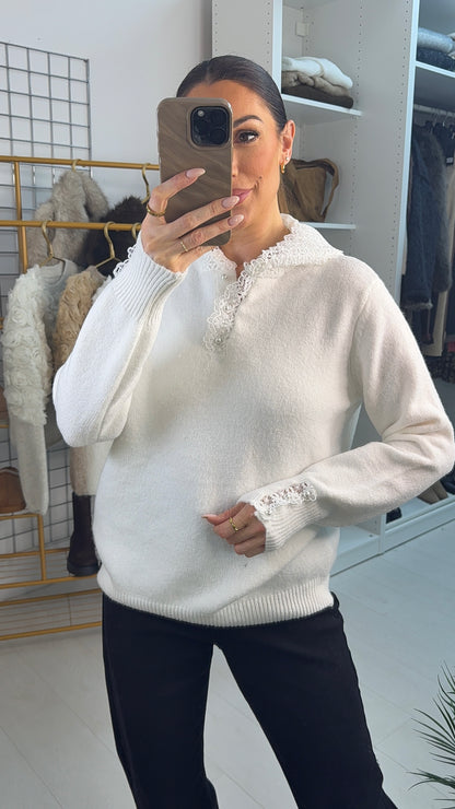 Karrie Plain Lace Hooded Knit Jumper