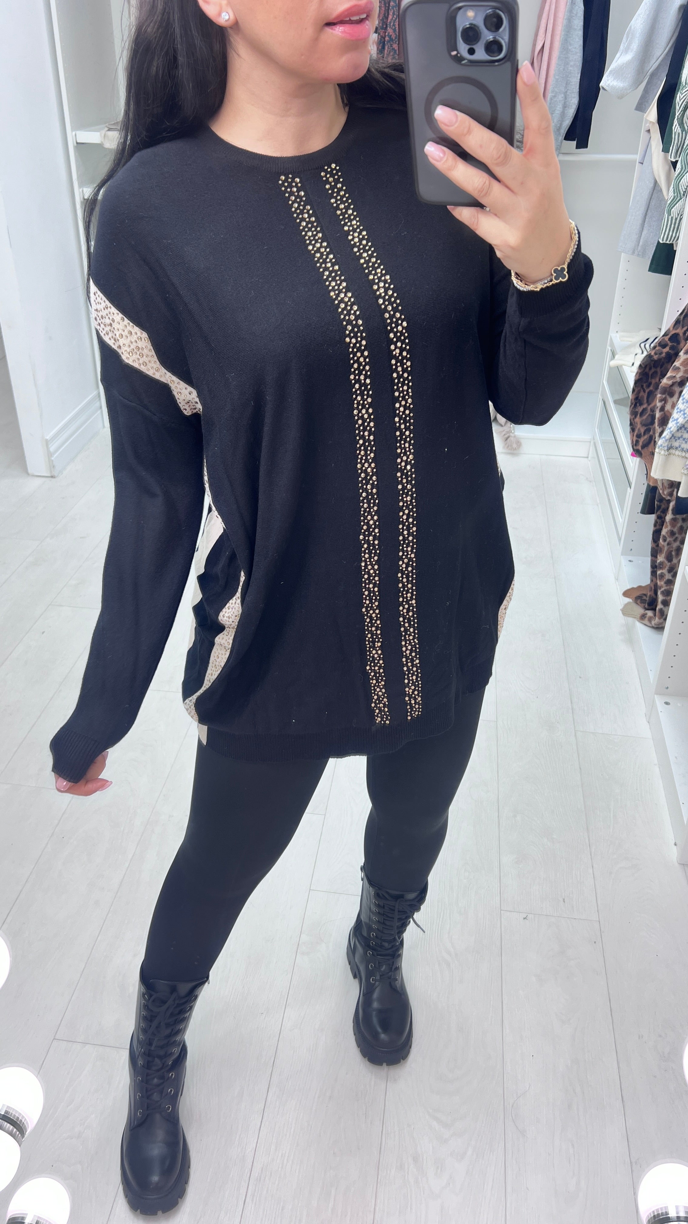 Venesse Gem Detail Strip Knit Jumper