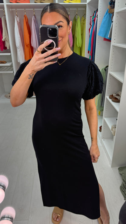 Lucie Plain Broderie Ballon Sleeve Dress