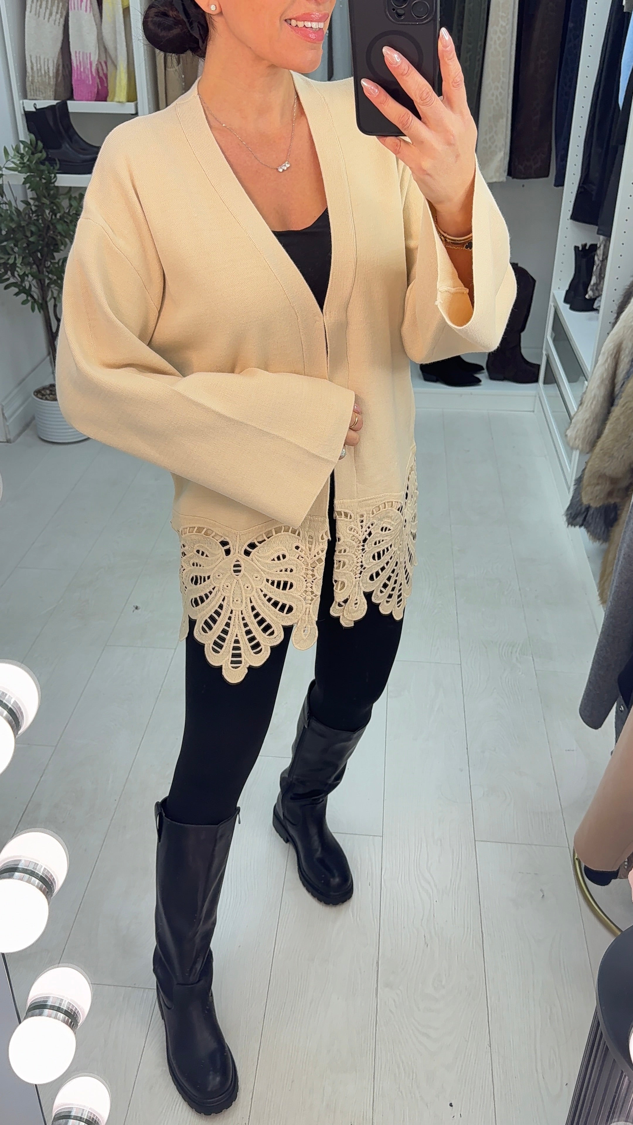 Baylie Plain Crochet Detail Cardigan