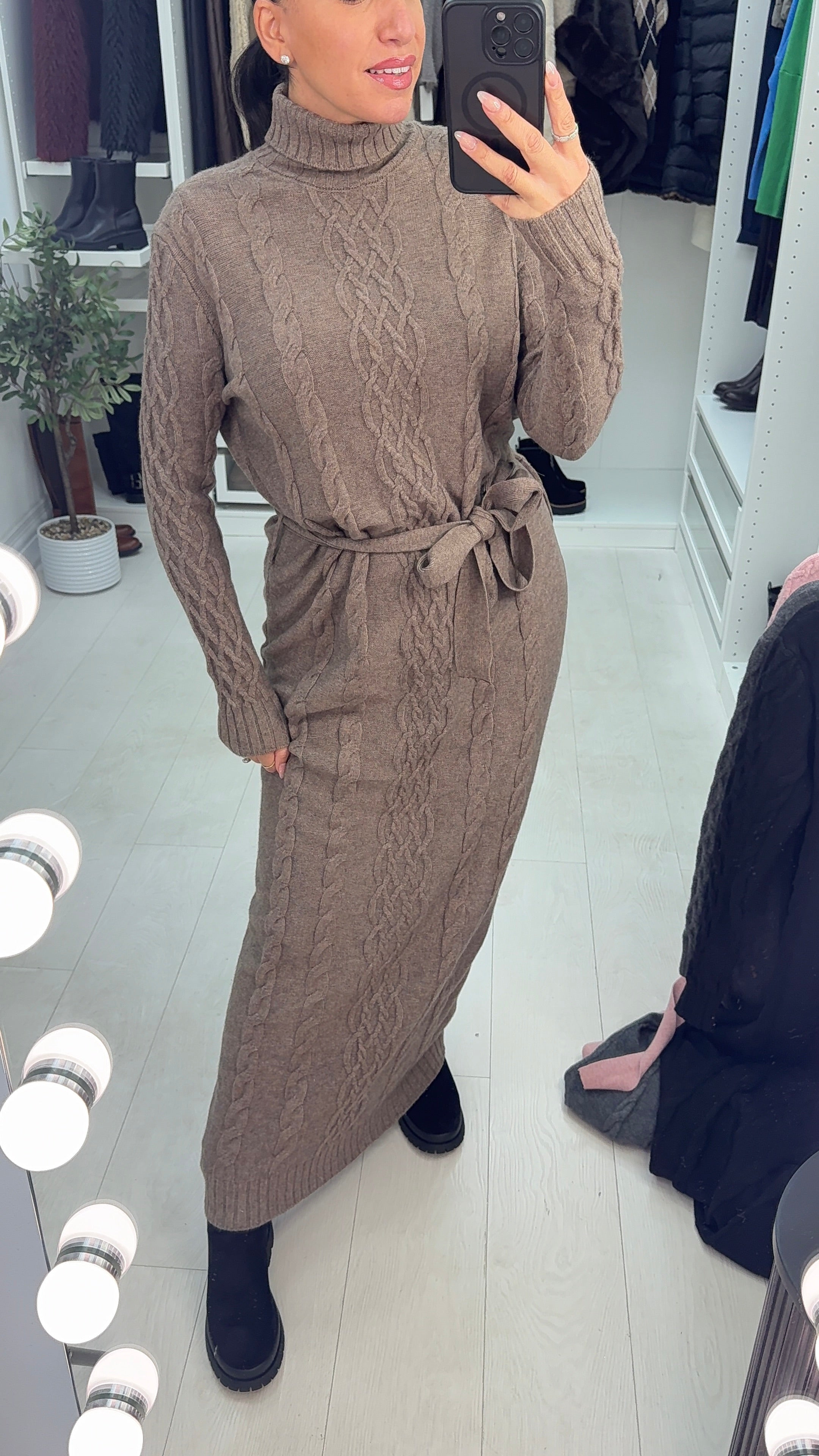 Nerida Cable Detail Belted Maxi Jumper Dress