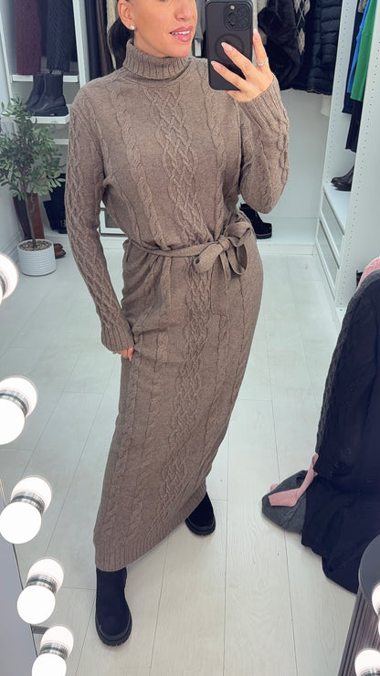 Nerida Cable Detail Belted Maxi Jumper Dress