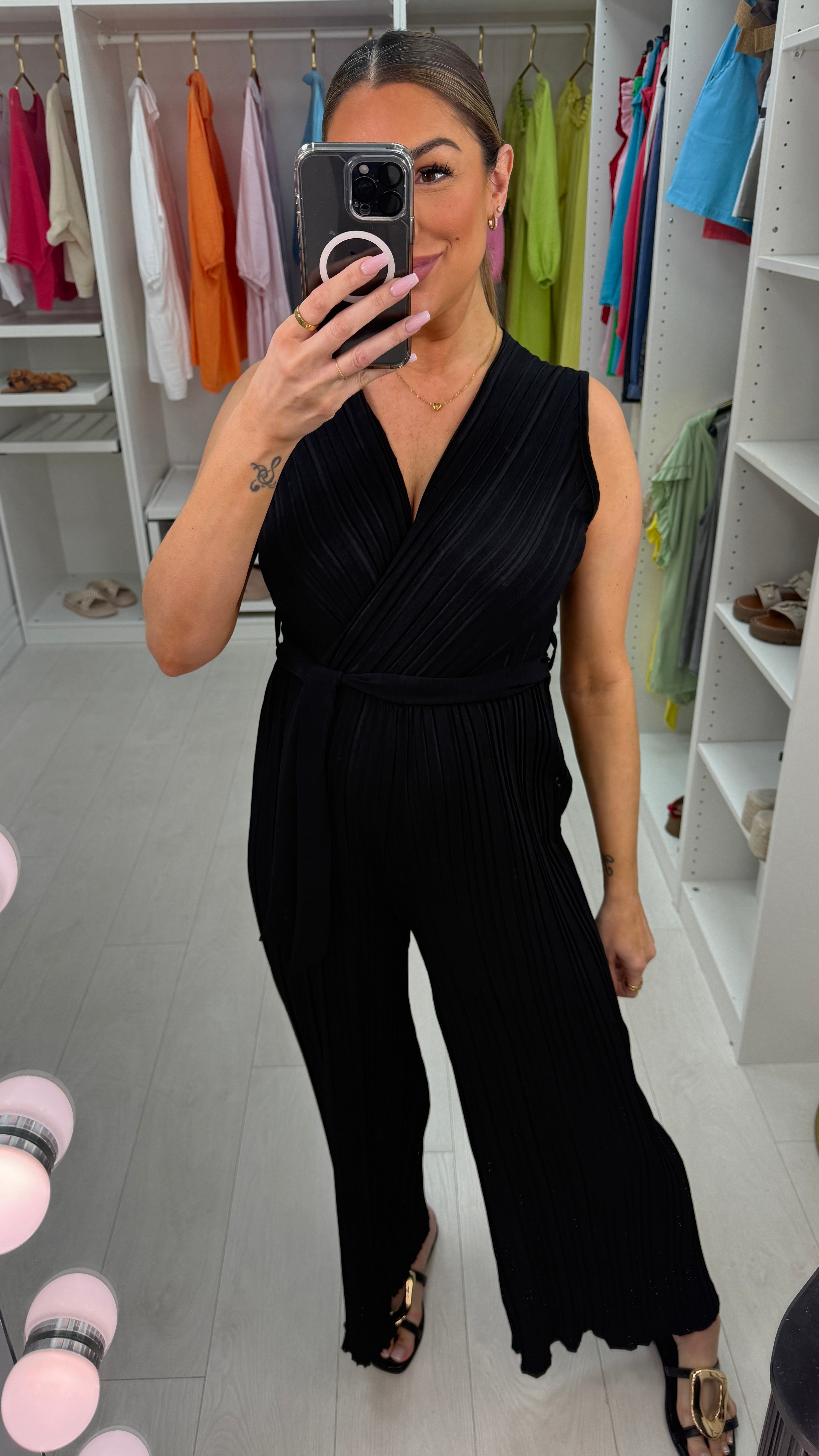 Posie Plain Pleated Wide Leg Jumpsuit