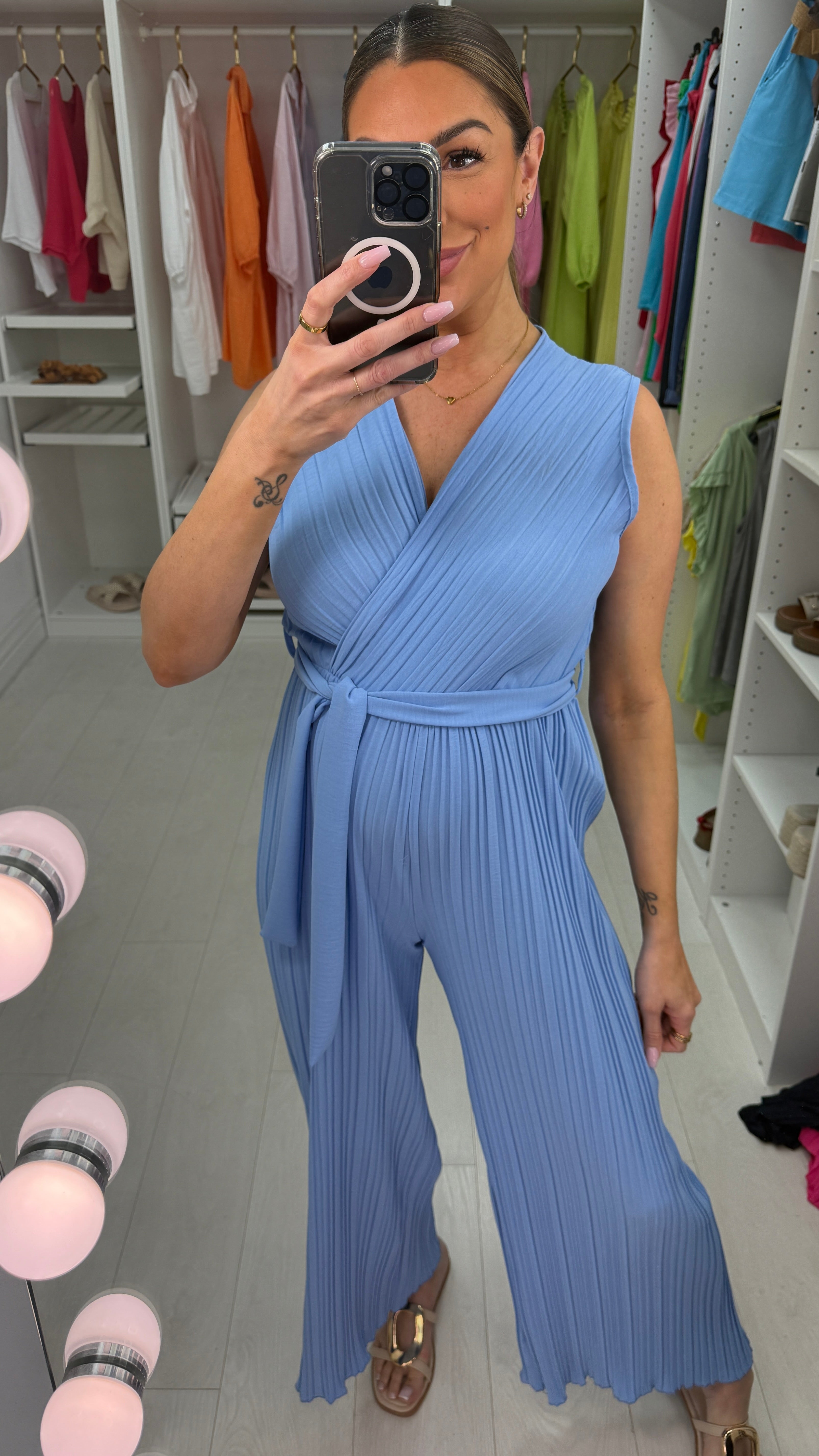 Posie Plain Pleated Wide Leg Jumpsuit