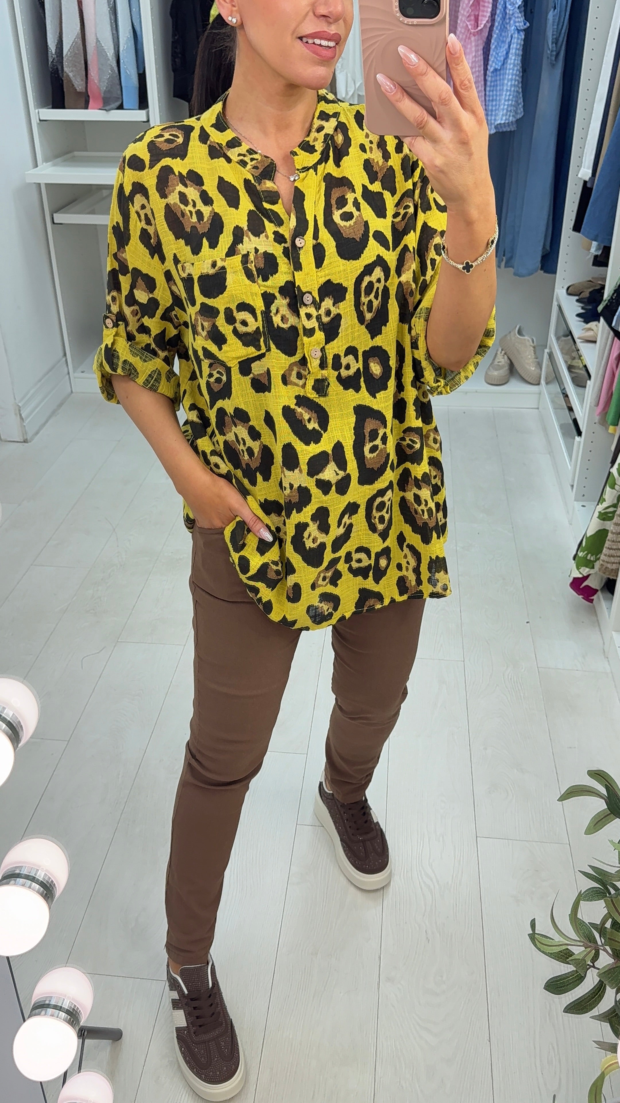 Albertina Leopard Print Dipped Hem Loose Fit Top