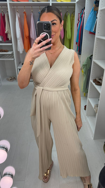 Posie Plain Pleated Wide Leg Jumpsuit