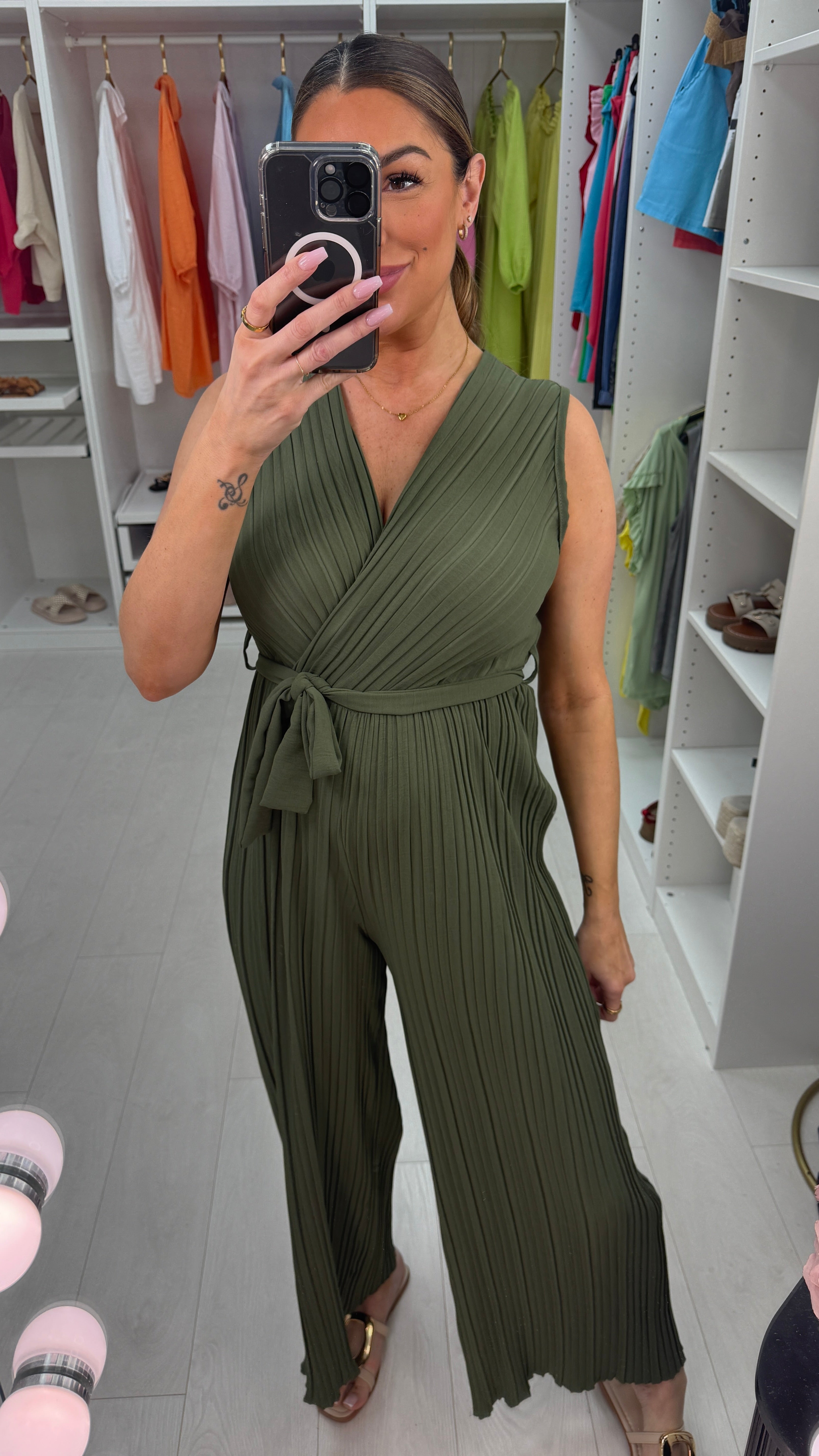 Posie Plain Pleated Wide Leg Jumpsuit