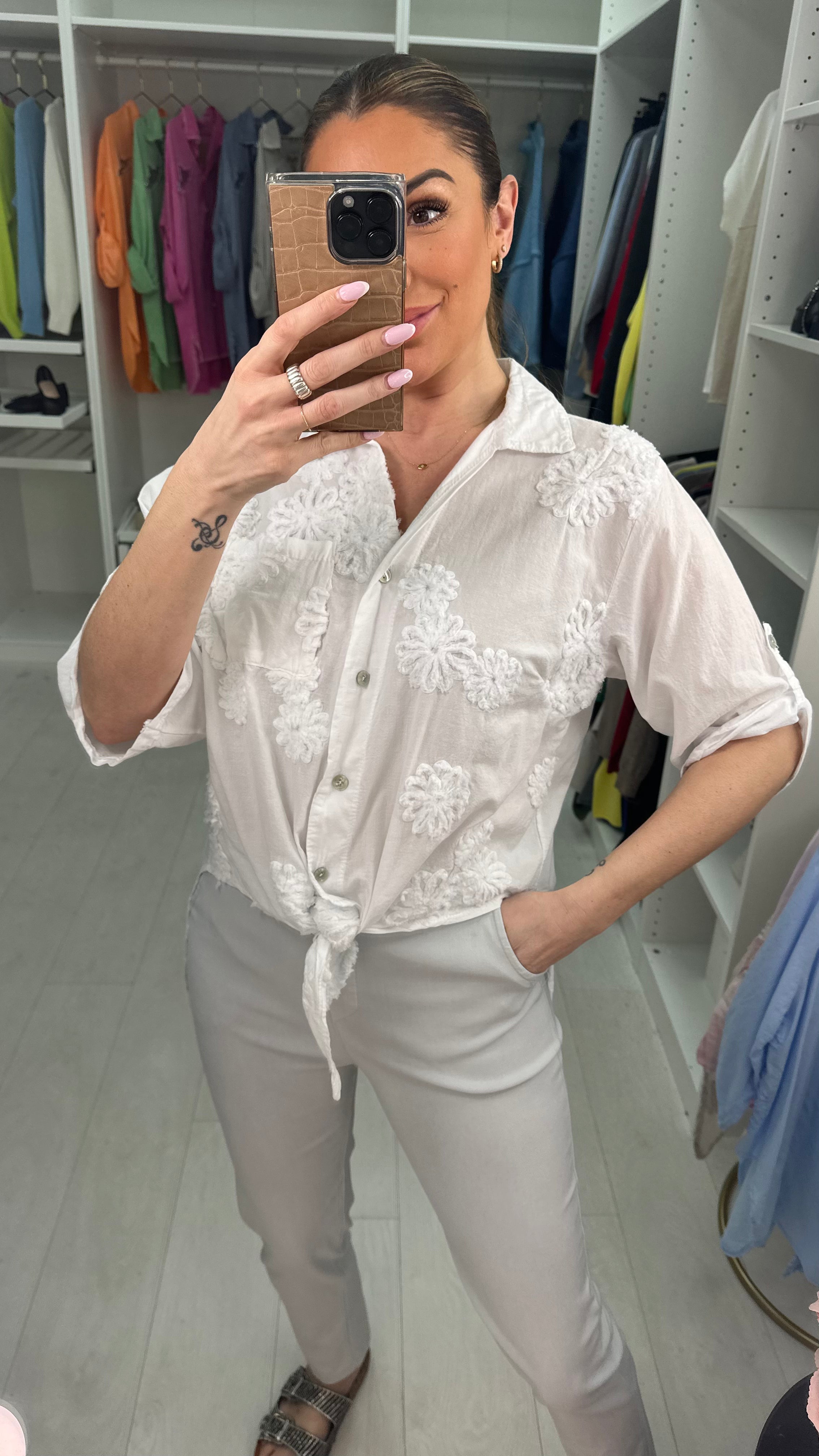 Valerey Floral Dipped Hem Tie Front Shirt