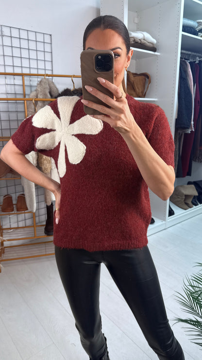 Louise Plain Flower Detail Super Soft Short Sleeve Jumper