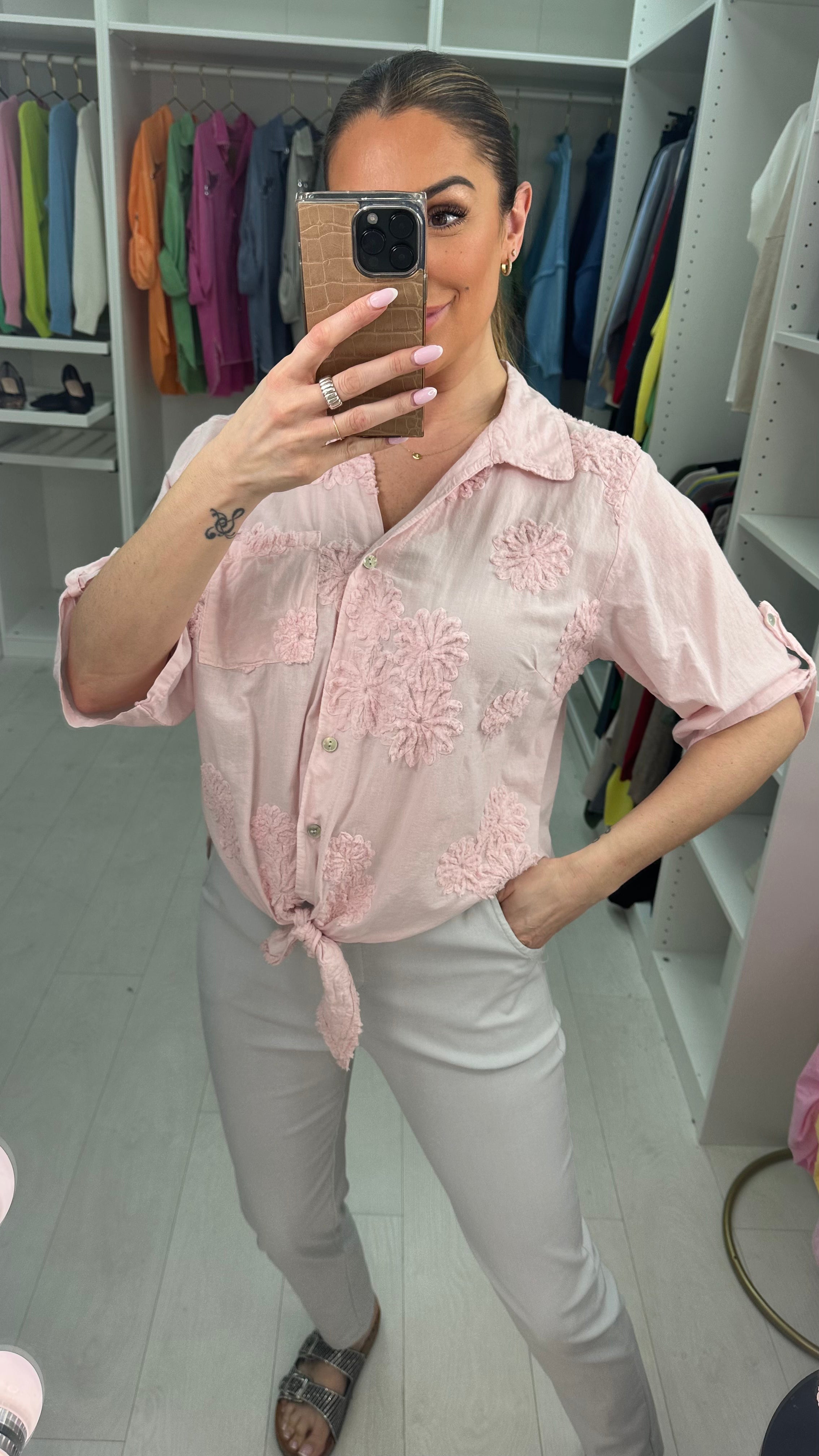 Valerey Floral Dipped Hem Tie Front Shirt