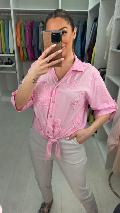 Valerey Floral Dipped Hem Tie Front Shirt
