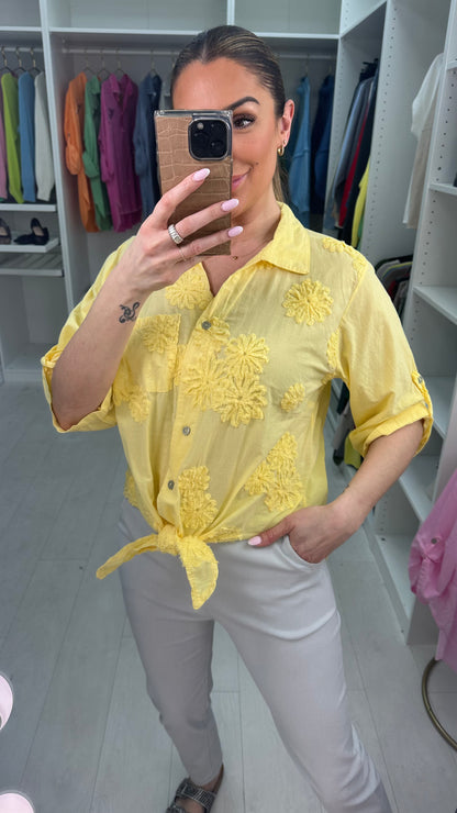 Valerey Floral Dipped Hem Tie Front Shirt