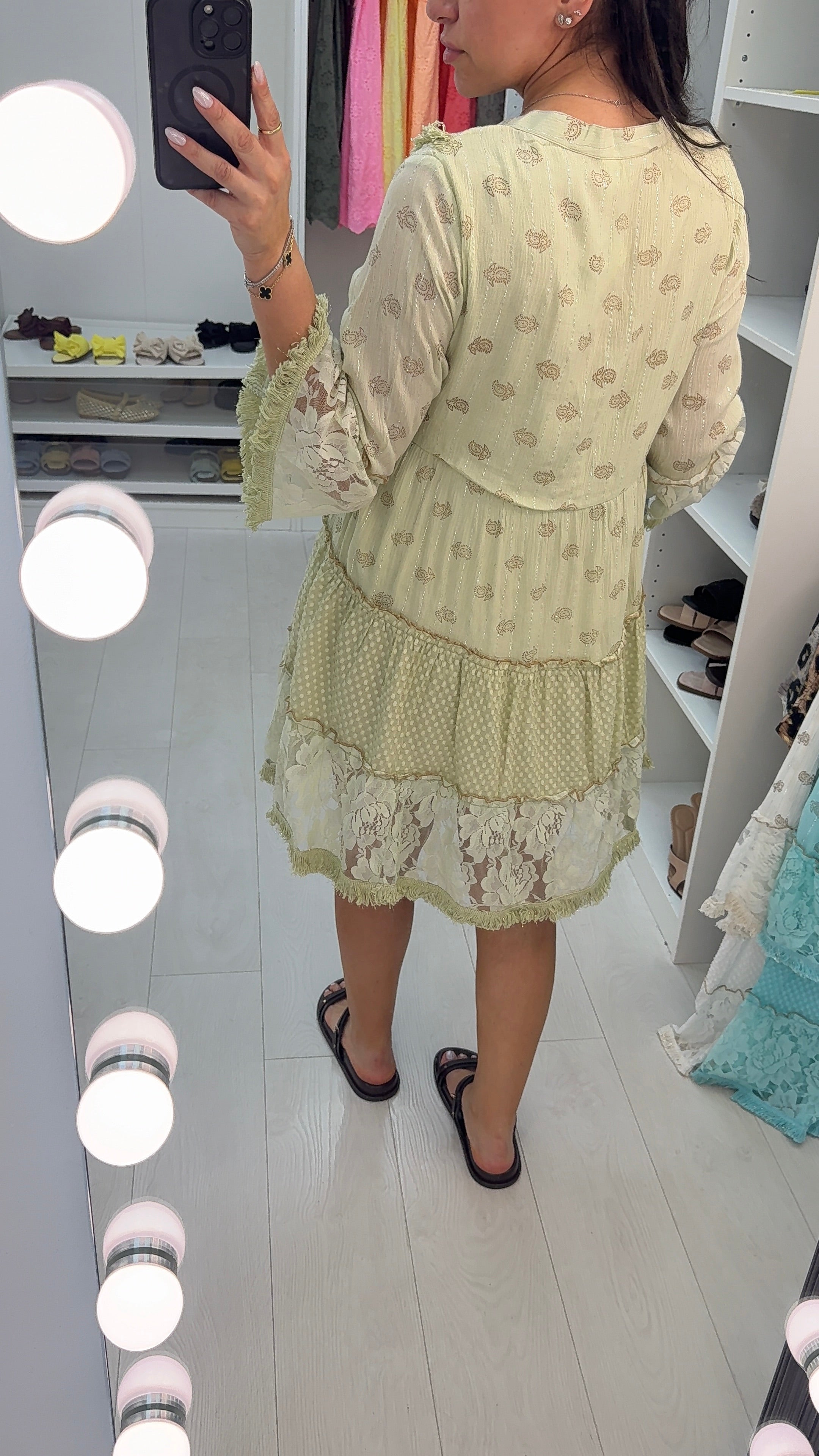 Halli Embellished V Neck Smock Midi Dress