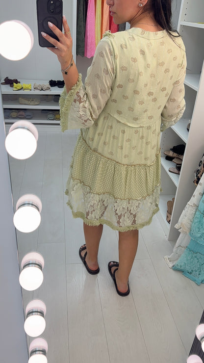 Halli Embellished V Neck Smock Midi Dress