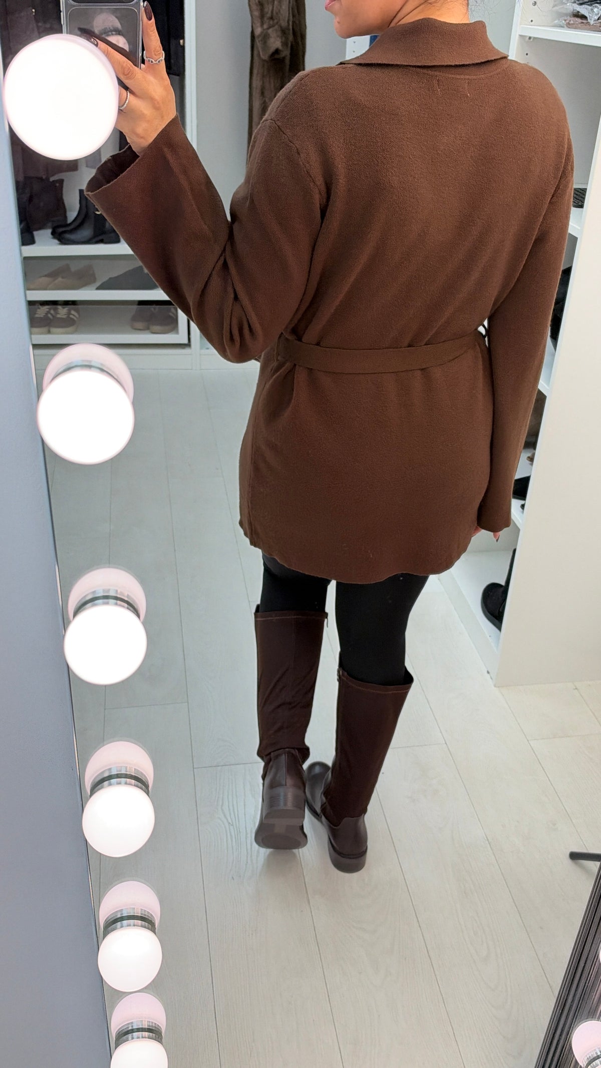 Danela Button Front Belted Longline Collared Jumper