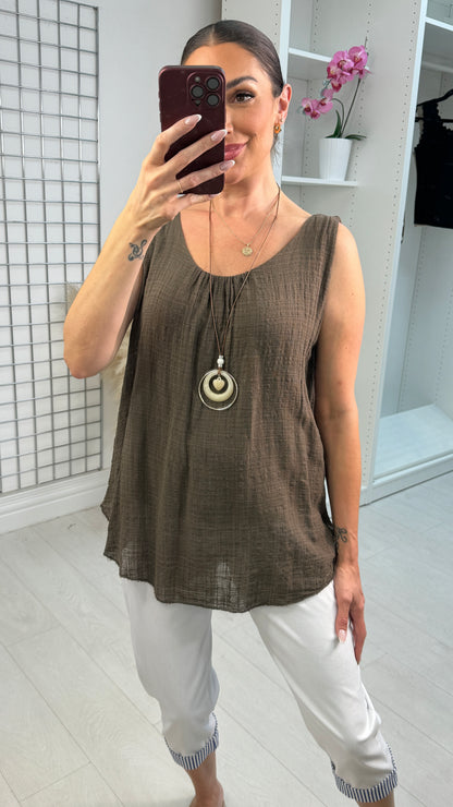 Eleni Plain Necklace Cheesecloth Top