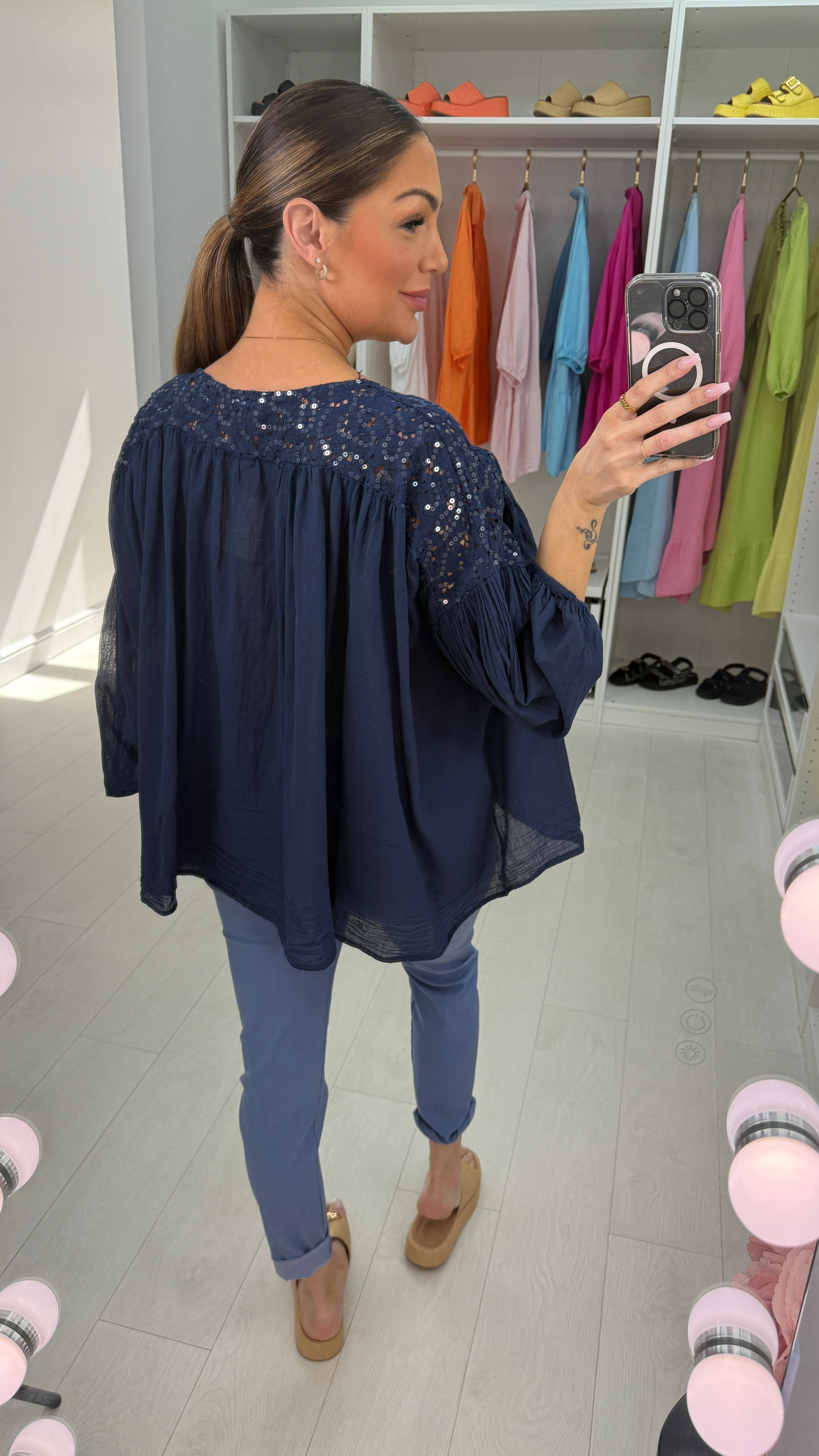 Noire Plain Embellished Loose Fit Top