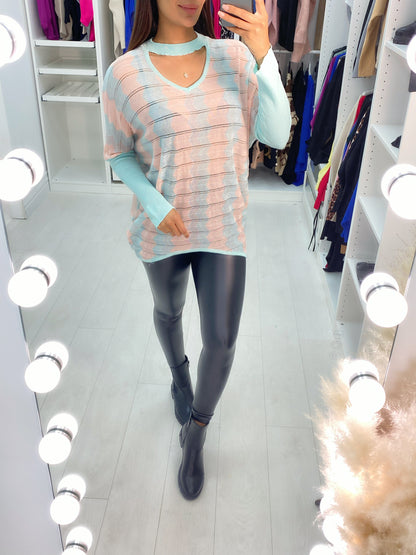 Eline Diagonal Zig Zag Sheer Choker Neck Top