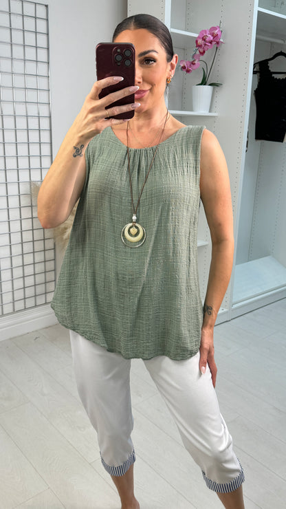 Eleni Plain Necklace Cheesecloth Top