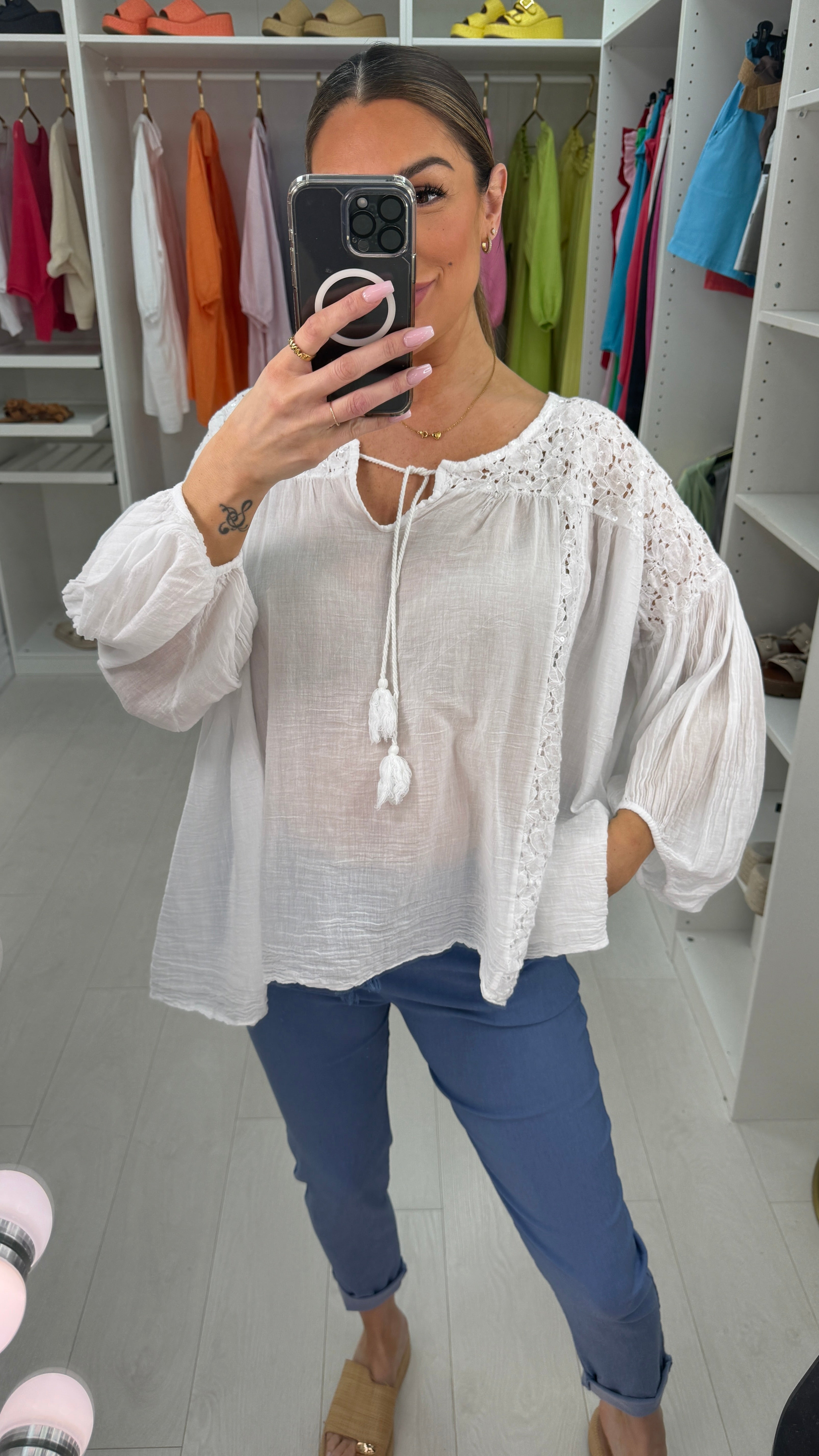 Noire Plain Embellished Loose Fit Top