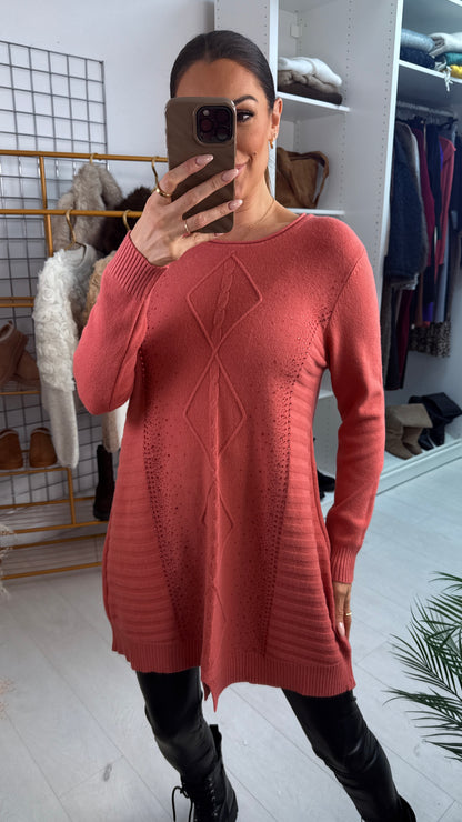 Fabia Plain Embellished Detail Longline Jumper