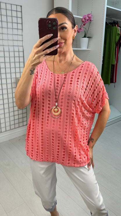 Atilla Plain Textured Bubble Hem Necklace Top