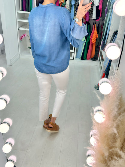 Dinah Denim Front Frill And Sleeve Shirt