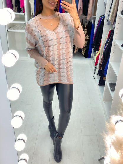 Eline Diagonal Zig Zag Sheer Choker Neck Top