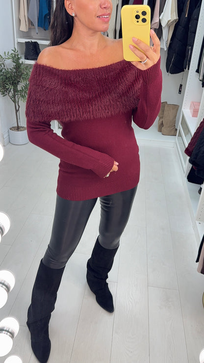 Tabianna Plain Fluffy Bardot Knit Jumper
