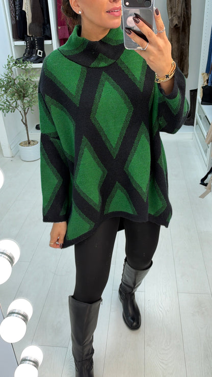 Naya Diamante Print High Neck Longline Jumper