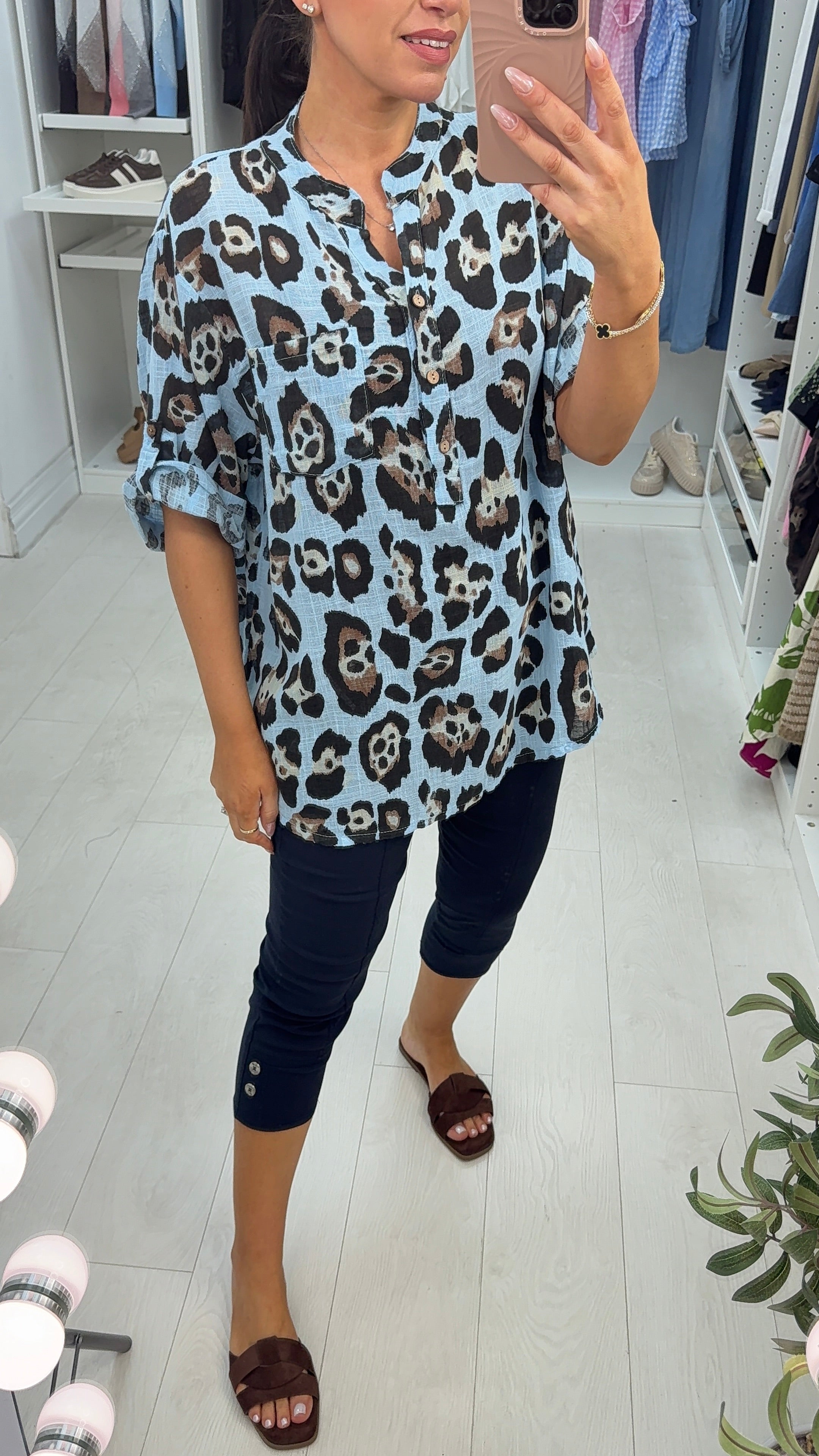 Albertina Leopard Print Dipped Hem Loose Fit Top