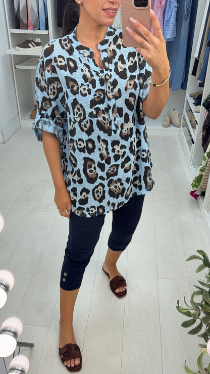 Albertina Leopard Print Dipped Hem Loose Fit Top
