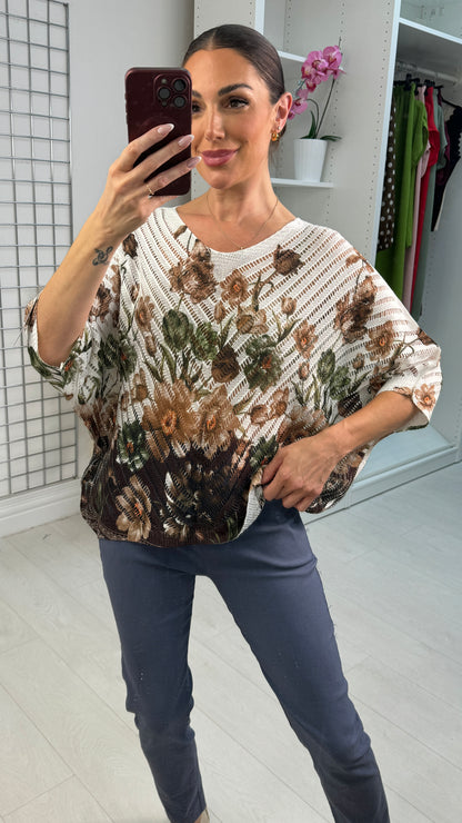 Jesse Floral Print Batwing Crochet Top