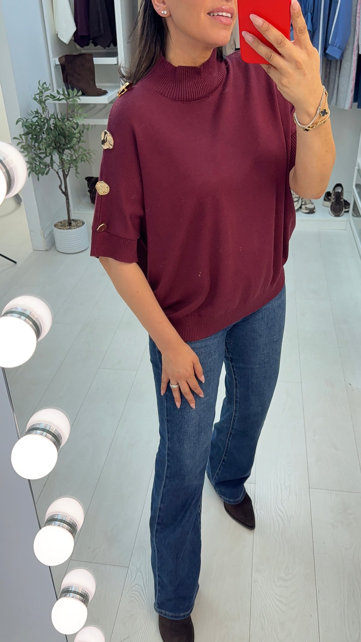 Leticia Button Detail Short Sleeve Loose Fit Knit Jumper