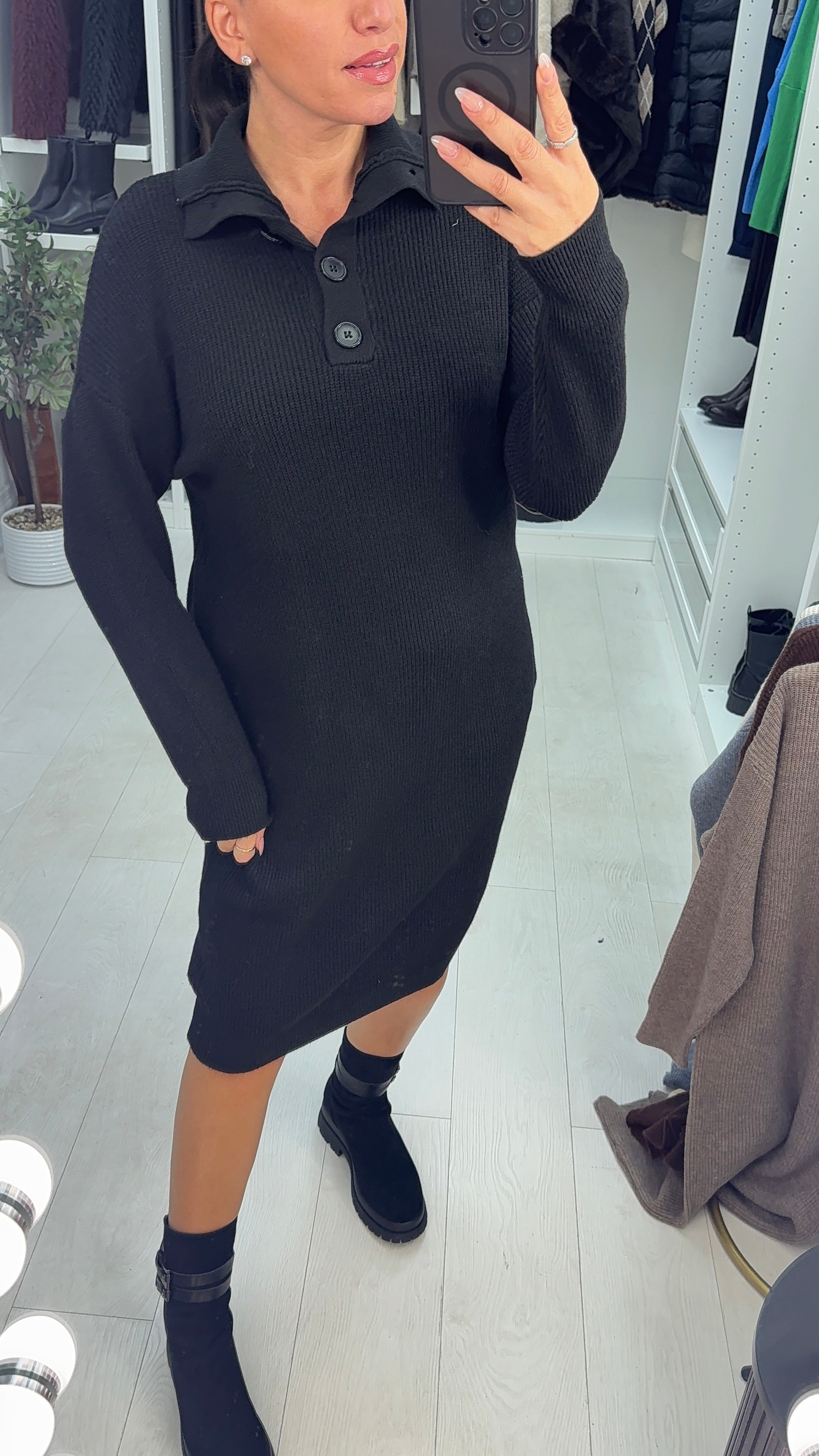 Viola High Neck Button Detail Jumper Dress