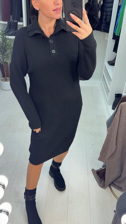 Viola High Neck Button Detail Jumper Dress