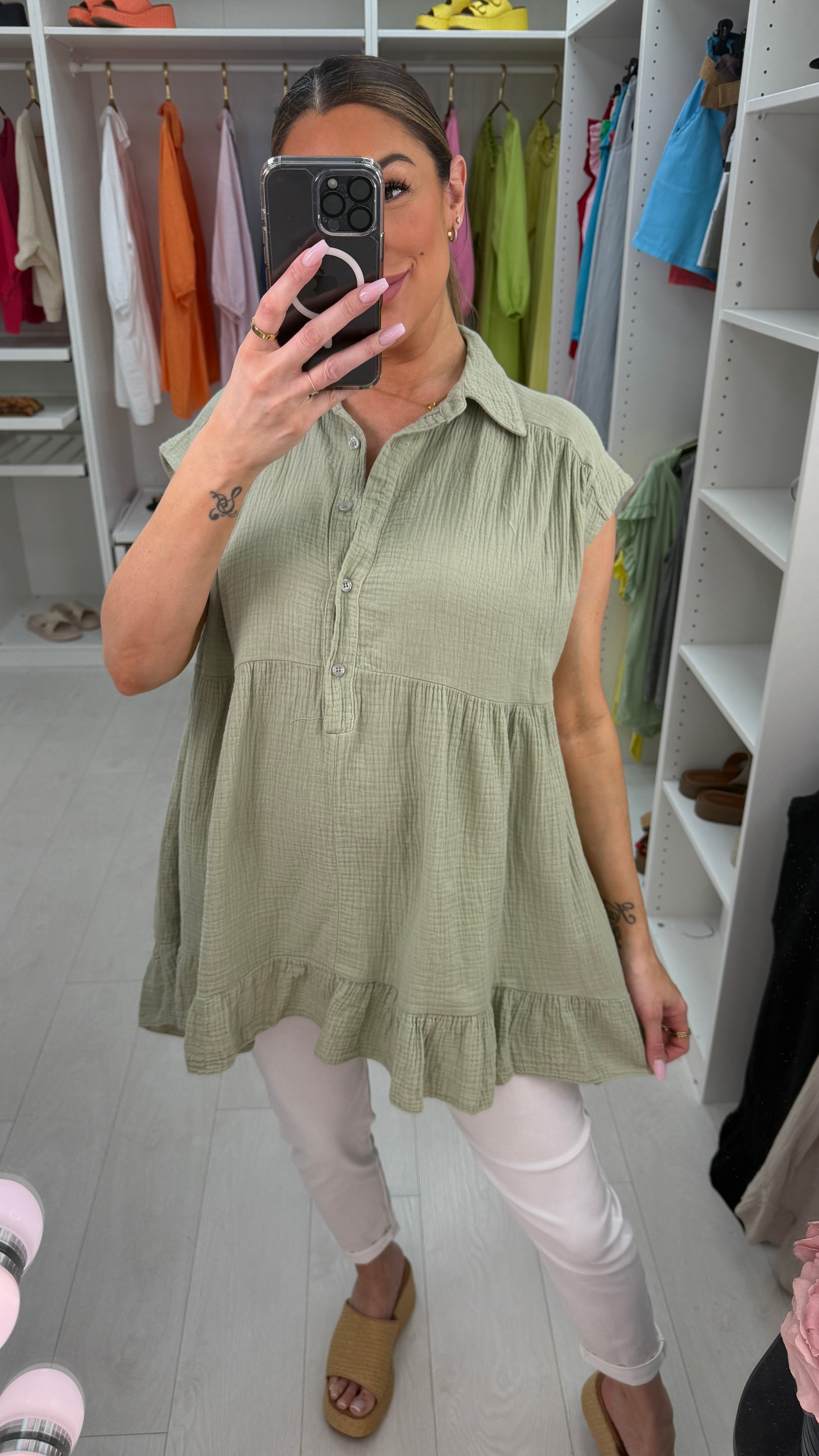 Rebella Plain Cheesecloth Dipped Hem Dress