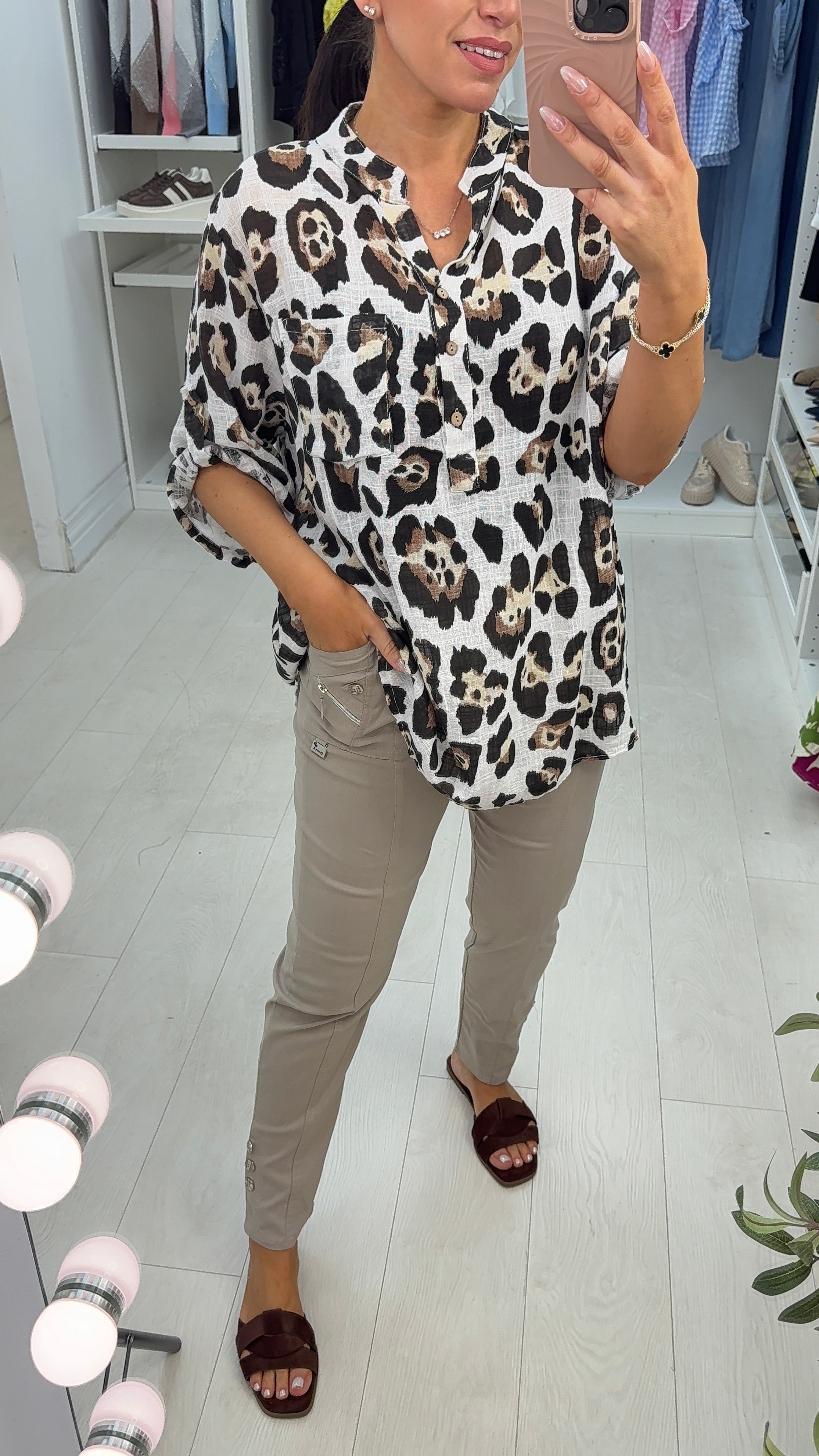 Albertina Leopard Print Dipped Hem Loose Fit Top