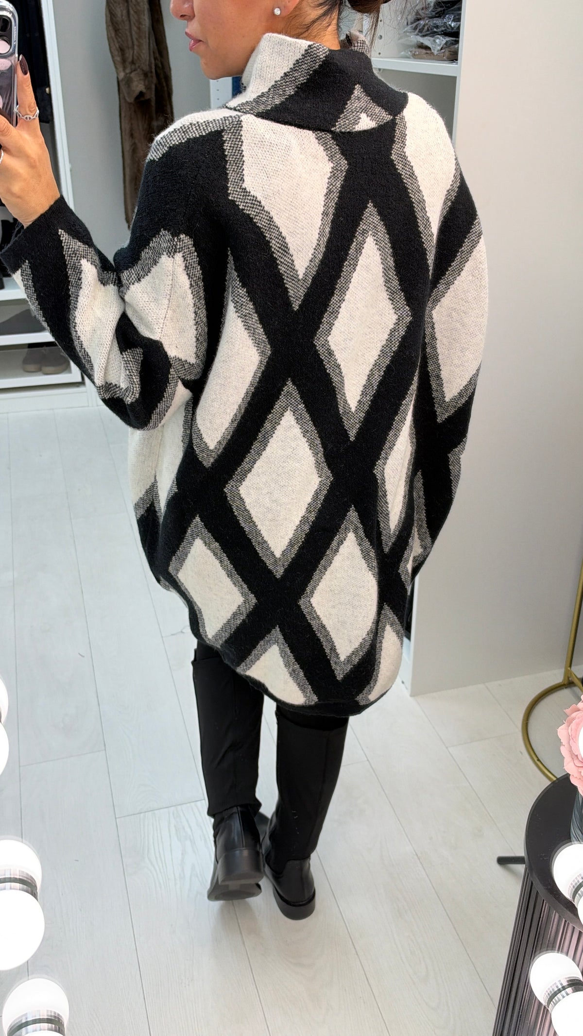 Naya Diamante Print High Neck Longline Jumper