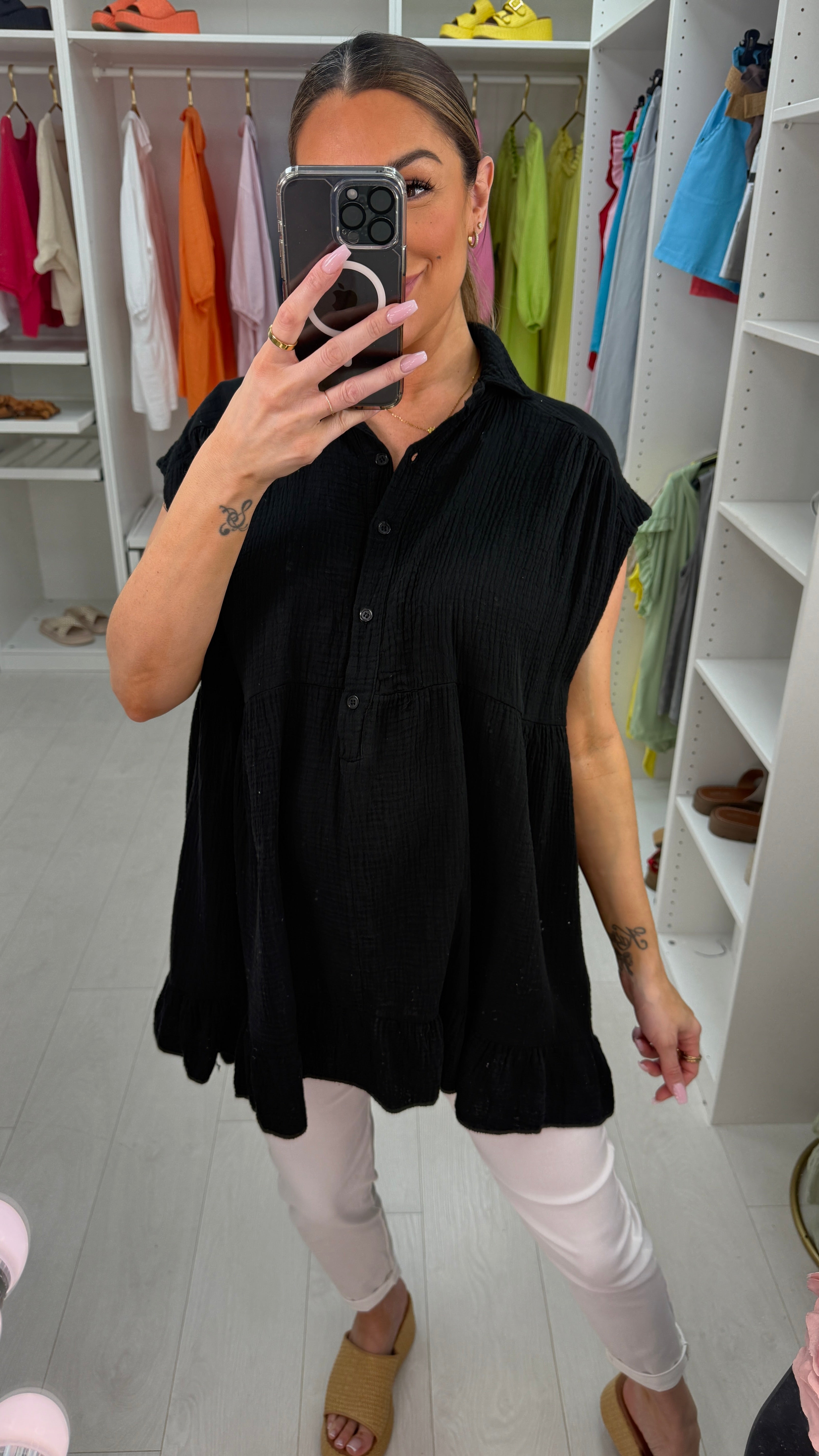 Rebella Plain Cheesecloth Dipped Hem Dress